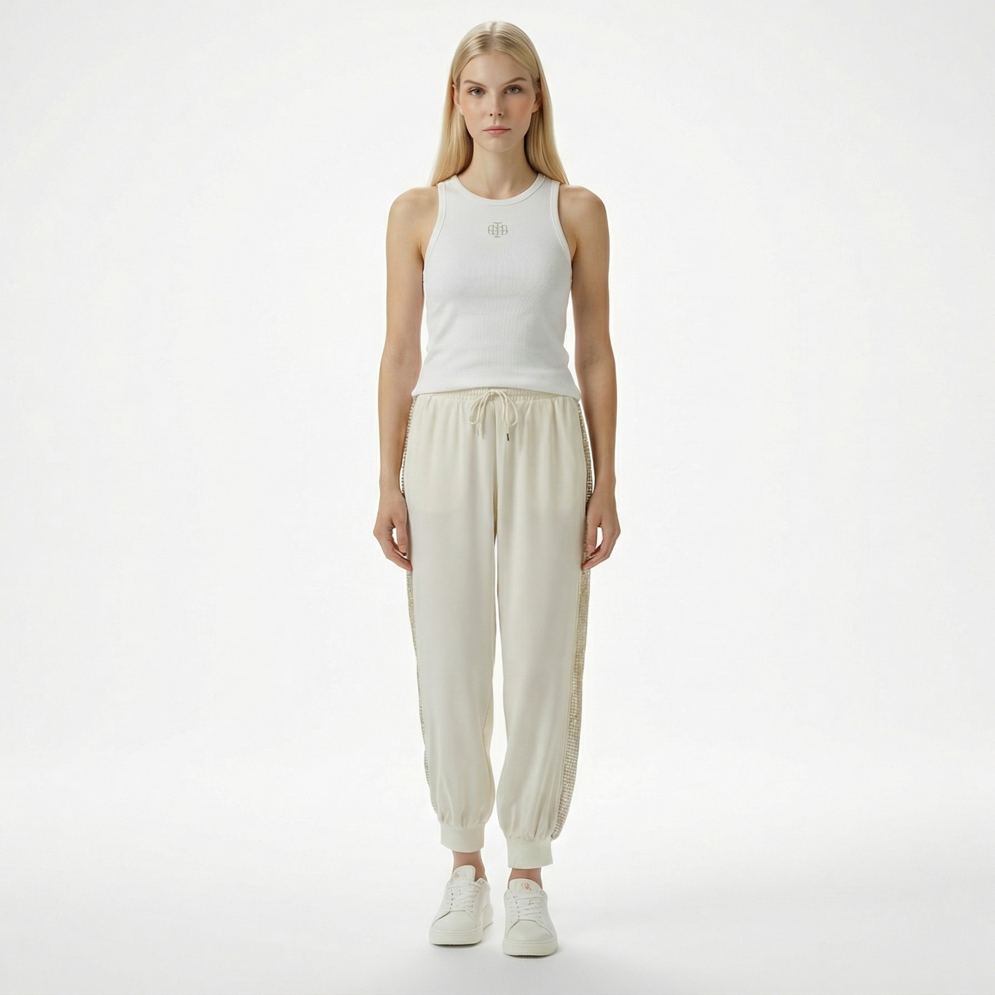 Brooks Brothers Palmiye Logo Nakışlı Kadın Beyaz Kolsuz T-Shirt