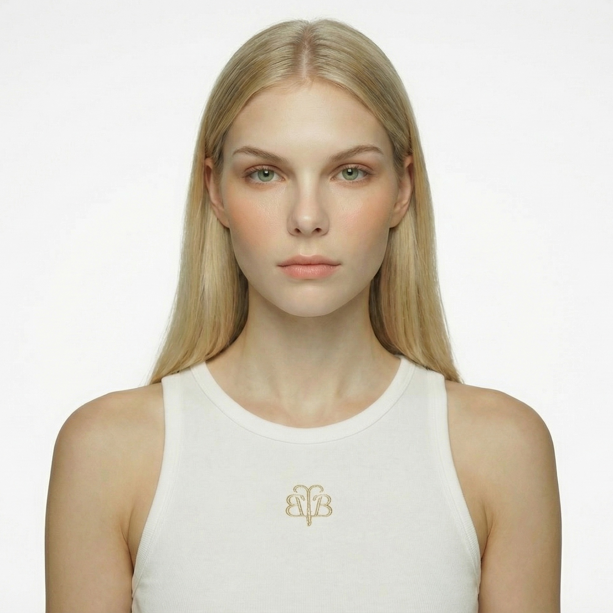 Brooks Brothers Palmiye Logo Nakışlı Kadın Beyaz Kolsuz T-Shirt