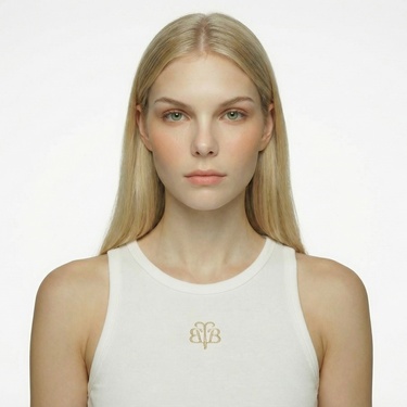  Brooks Brothers Palmiye Logo Nakışlı Kadın Beyaz Kolsuz T-Shirt