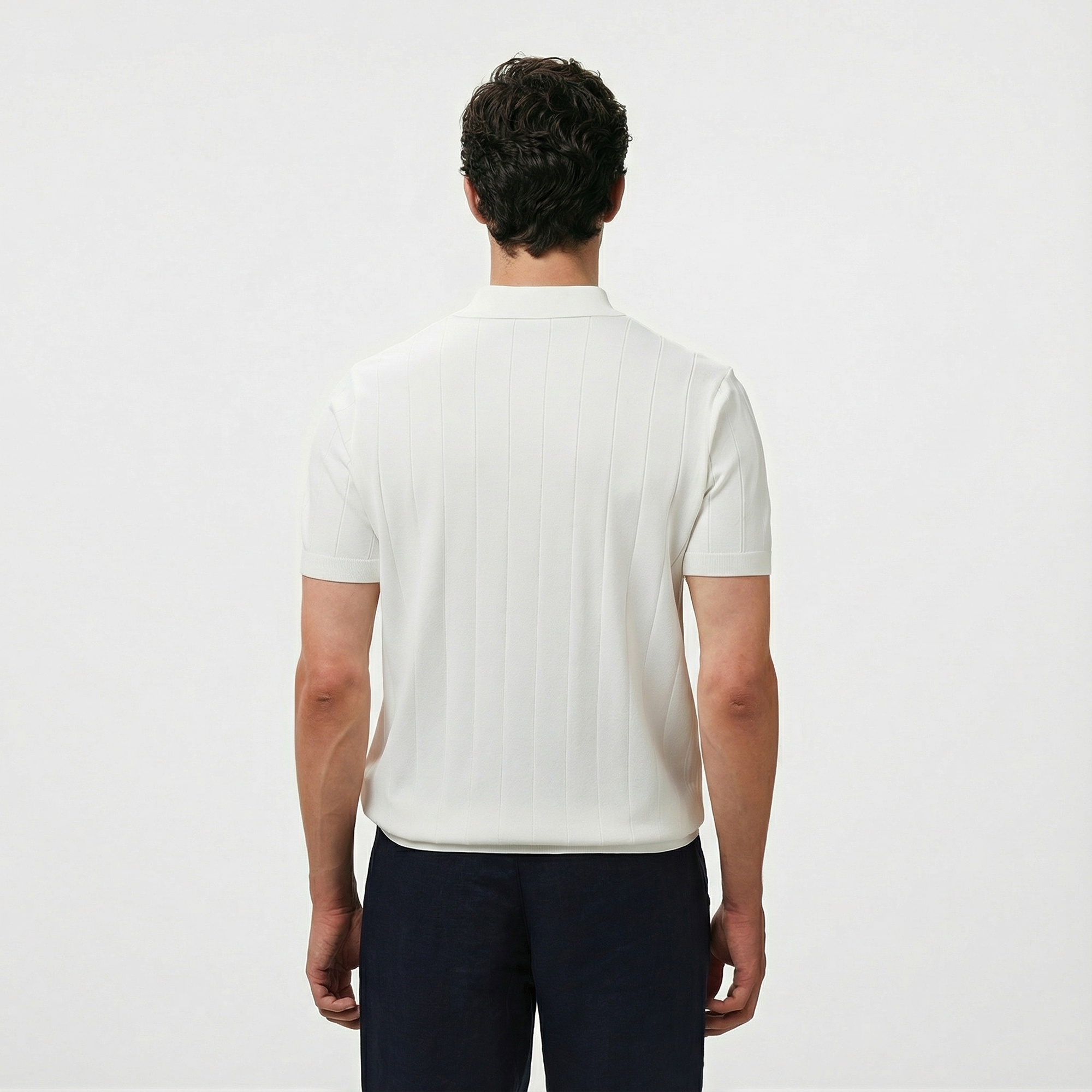 Brooks Brothers Polo Yaka Nervürlü Rayon Kısa Kol Erkek Beyaz Kazak