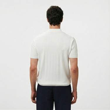  Brooks Brothers Polo Yaka Nervürlü Rayon Kısa Kol Erkek Beyaz Kazak