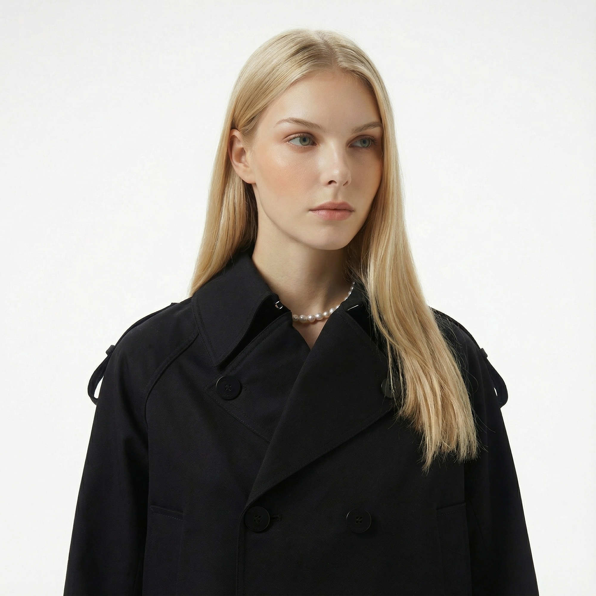 Brooks Brothers Robası Metal Logo Detaylı Kruvaze Kısa Kadın Siyah Trençkot