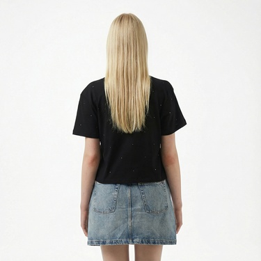  Guess Primula Rhinestones Kadın Siyah T-Shirt