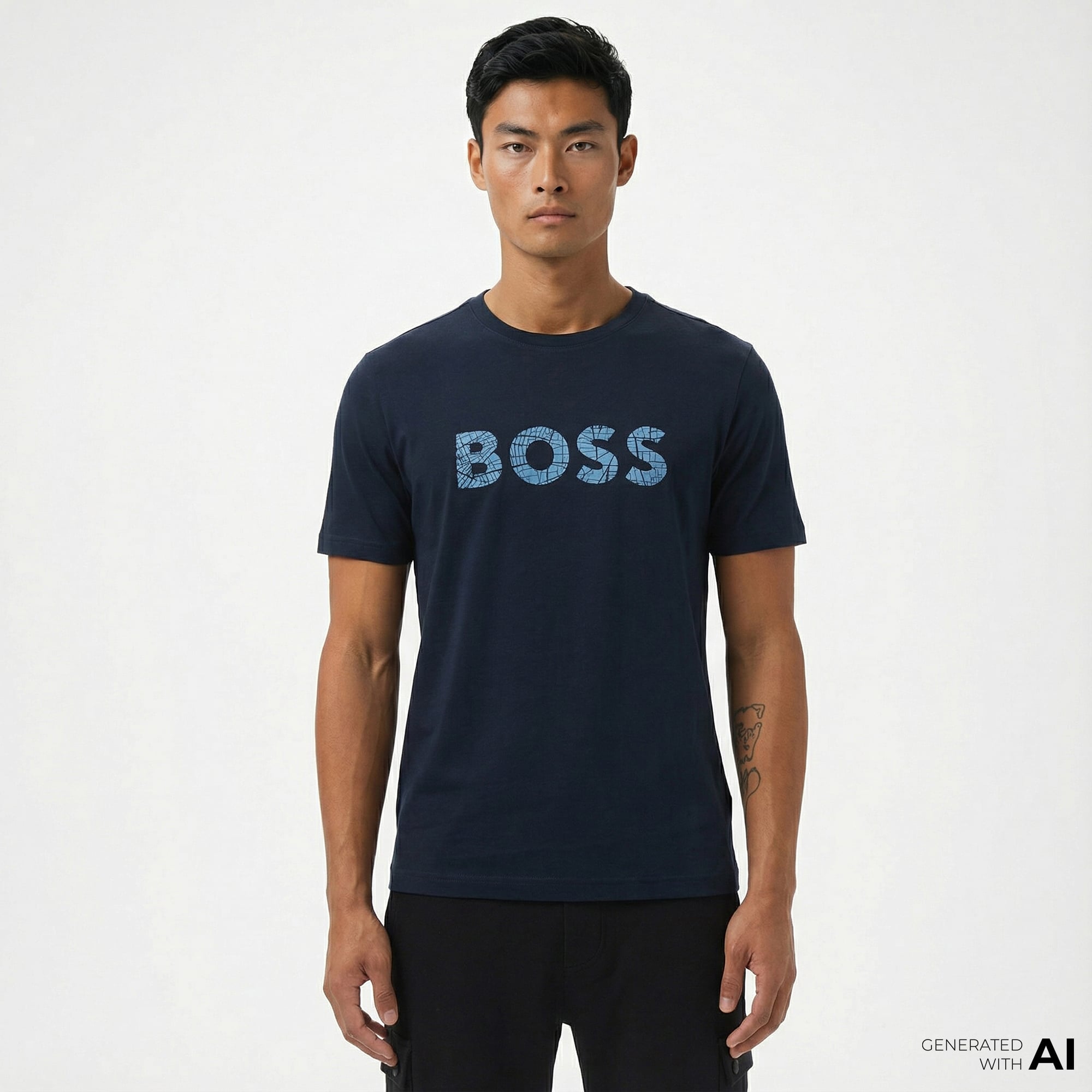  Boss Logotexture Erkek Mavi T-Shirt