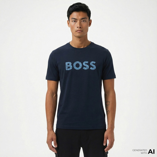  Boss Logotexture Erkek Mavi T-Shirt