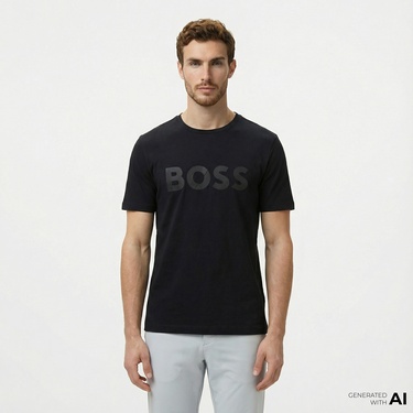  Boss Tape Logo Erkek Siyah T-Shirt