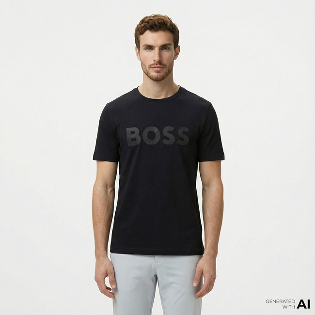  Boss Tape Logo Erkek Siyah T-Shirt