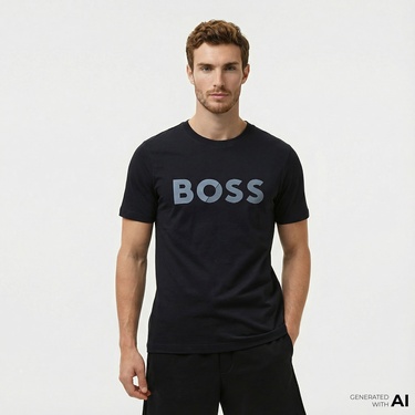  Boss Tape Logo Erkek Mavi T-Shirt