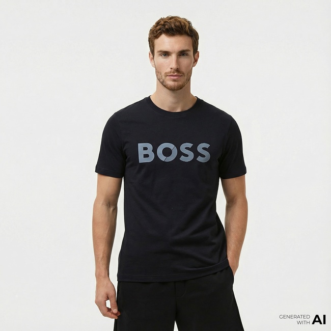  Boss Tape Logo Erkek Mavi T-Shirt