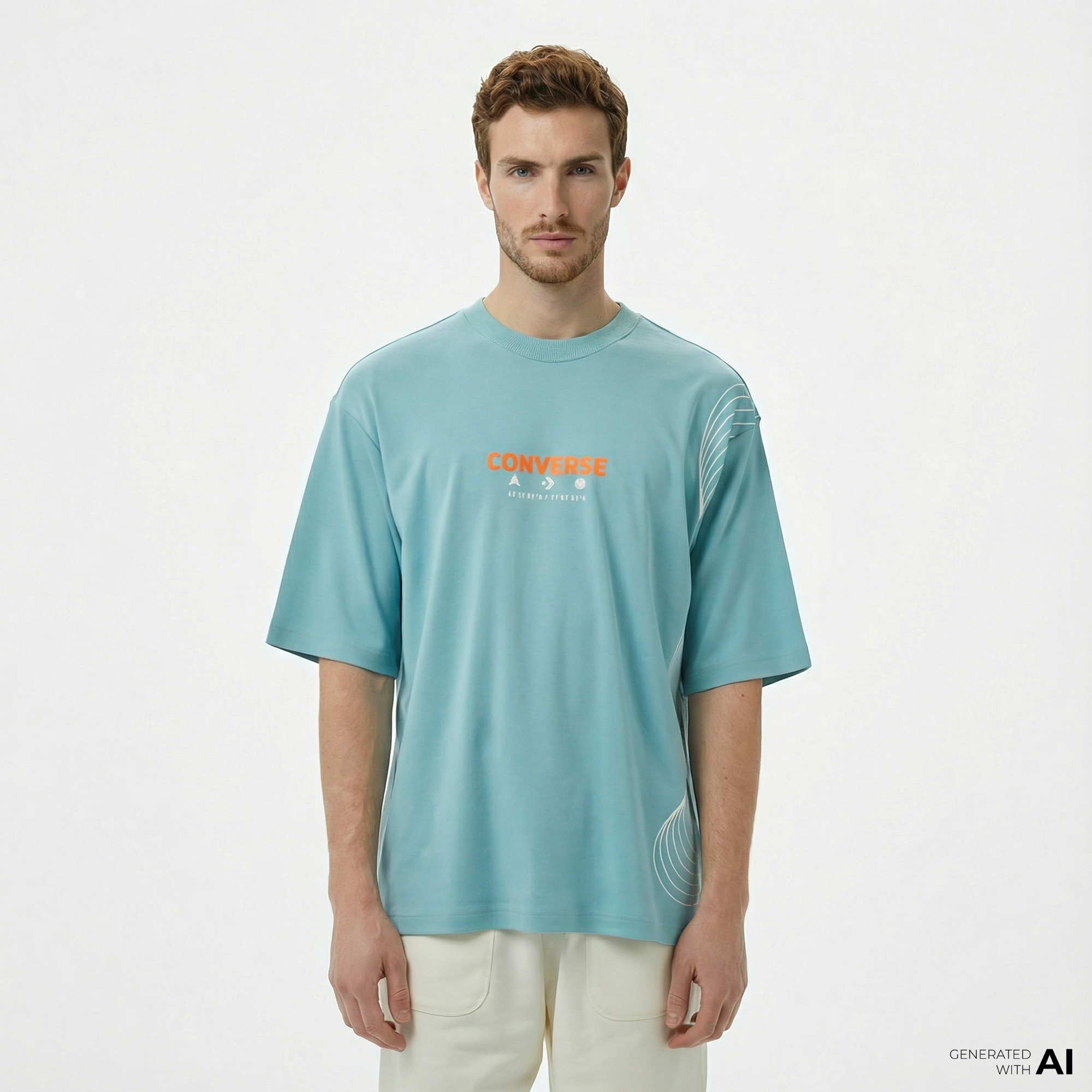 Converse Star Chevron Baskılı Oversize Fit Erkek Mavi T-Shirt