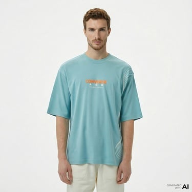  Converse Star Chevron Baskılı Oversize Fit Erkek Mavi T-Shirt