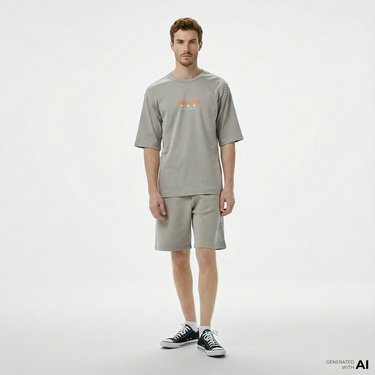  Converse Star Chevron Baskılı Oversize Fit Erkek Gri T-Shirt