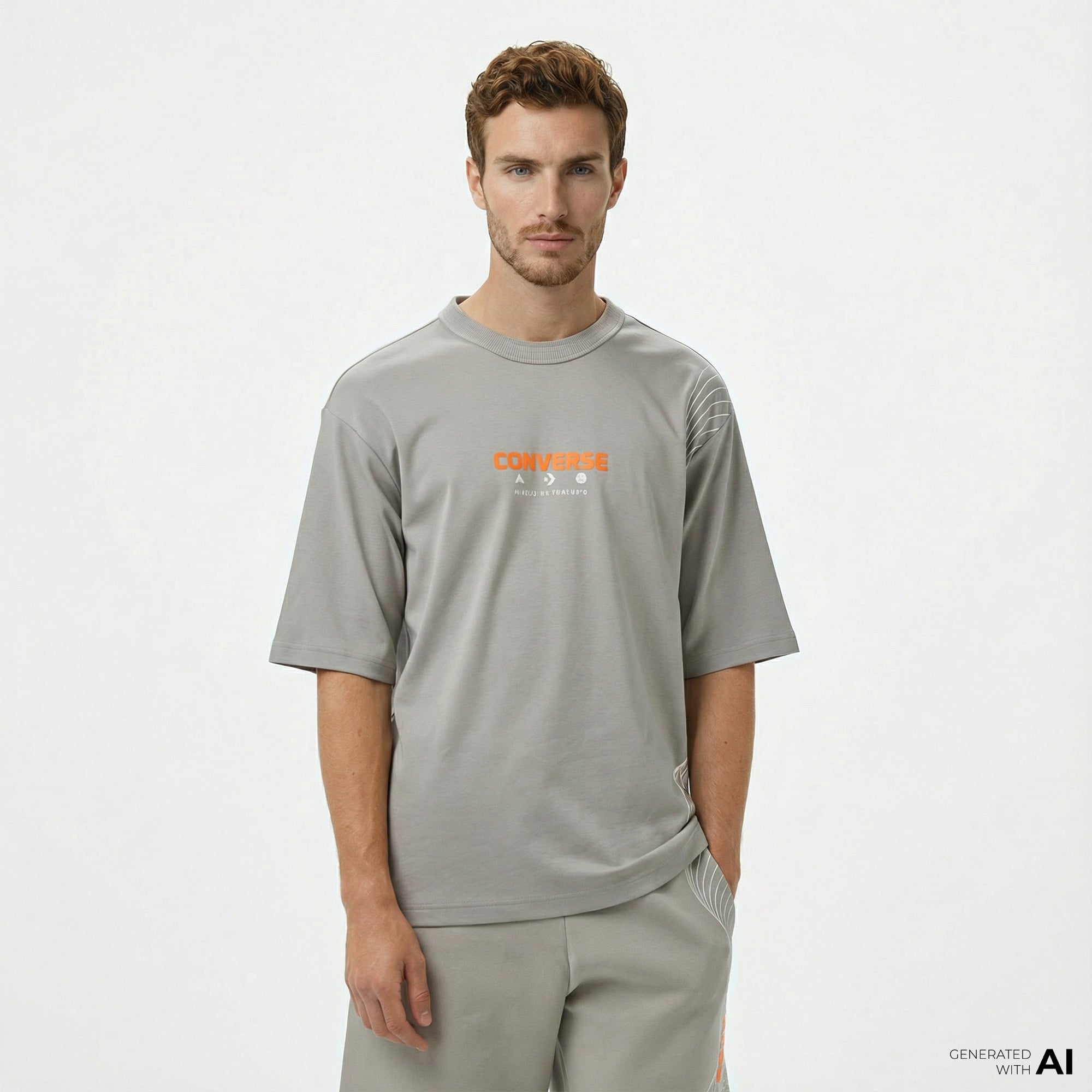  Converse Star Chevron Baskılı Oversize Fit Erkek Gri T-Shirt