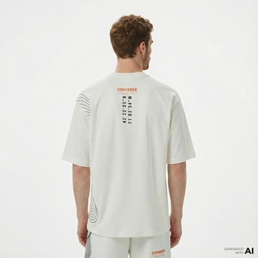  Converse Star Chevron Baskılı Oversize Fit Erkek Beyaz T-Shirt