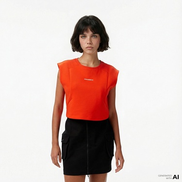  Converse Star Chevron Baskılı Kadın Kırmızı T-Shirt