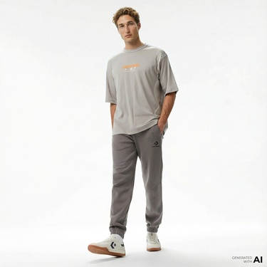  Converse Star Chevron Baskılı Erkek Oversize Fit Gri Eşofman Altı