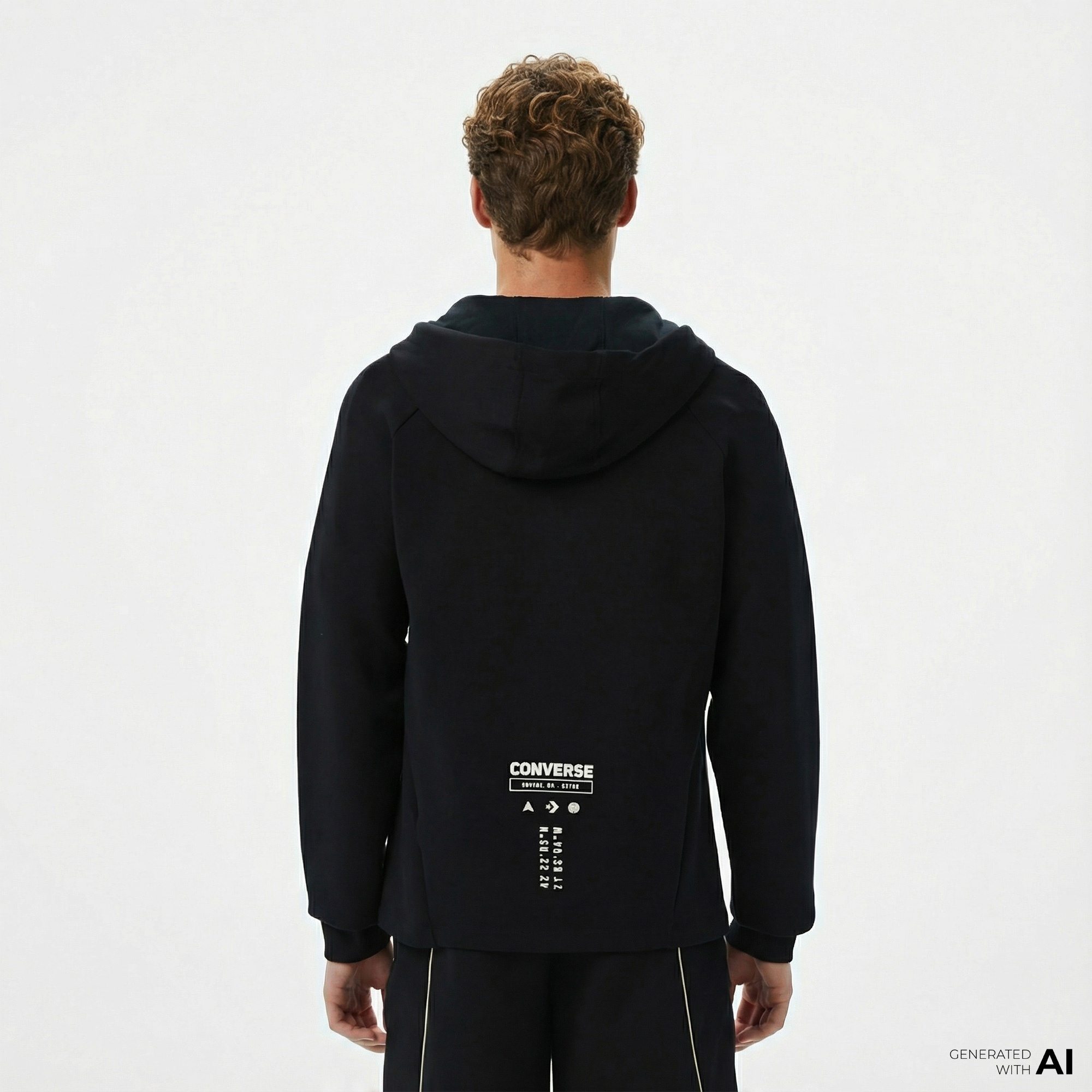 Converse Star Chevron Baskılı Regular Fit Erkek Siyah Hoodie