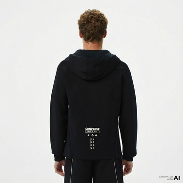  Converse Star Chevron Baskılı Regular Fit Erkek Siyah Hoodie