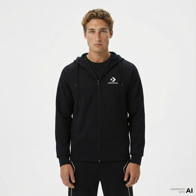  Converse Star Chevron Baskılı Regular Fit Erkek Siyah Hoodie
