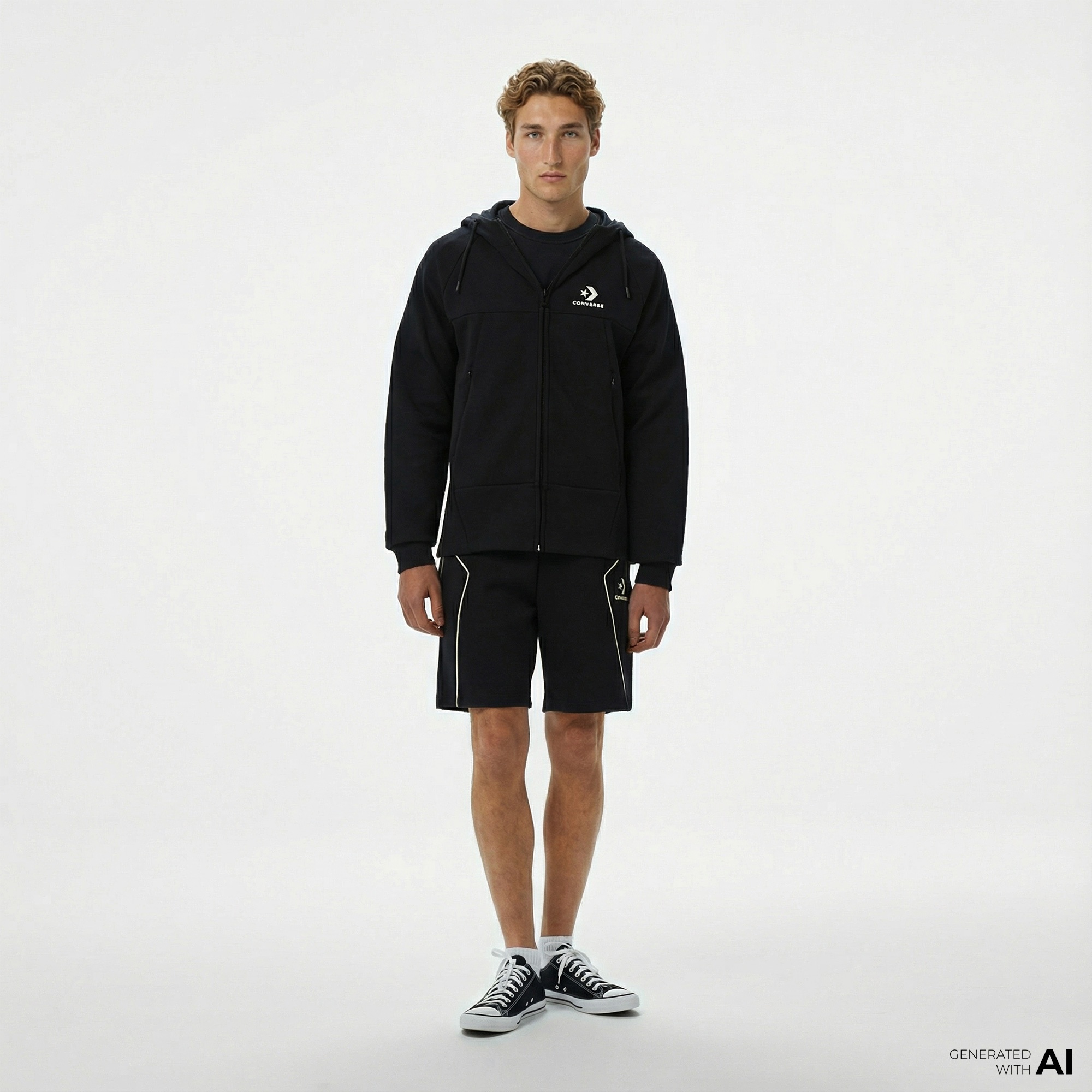 Converse Star Chevron Baskılı Regular Fit Erkek Siyah Hoodie