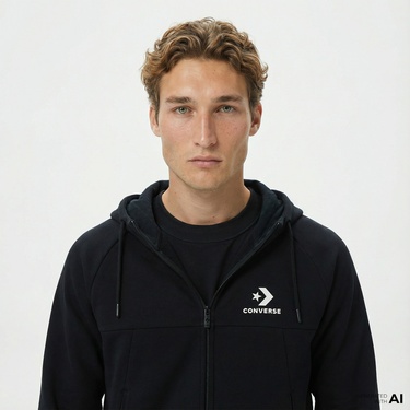  Converse Star Chevron Baskılı Regular Fit Erkek Siyah Hoodie