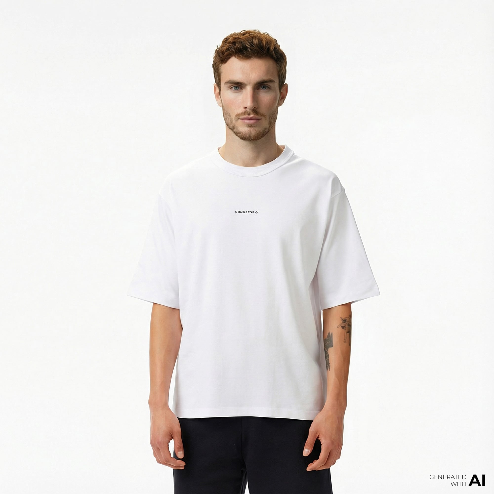  Converse Star Chevron Baskılı Oversize Fit Erkek Beyaz T-Shirt