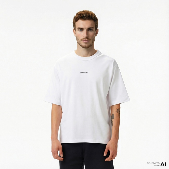  Converse Star Chevron Baskılı Oversize Fit Erkek Beyaz T-Shirt