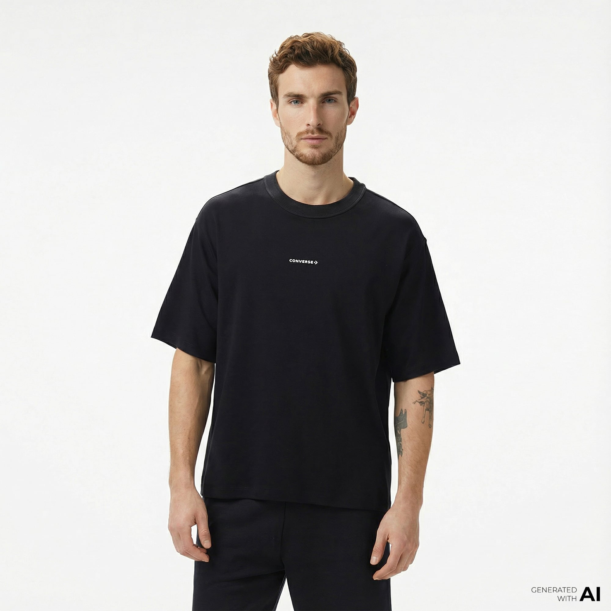  Converse Star Chevron Baskılı Oversize Fit Erkek Siyah T-Shirt