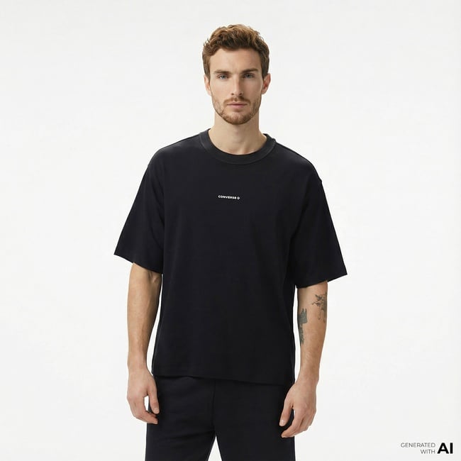  Converse Star Chevron Baskılı Oversize Fit Erkek Siyah T-Shirt