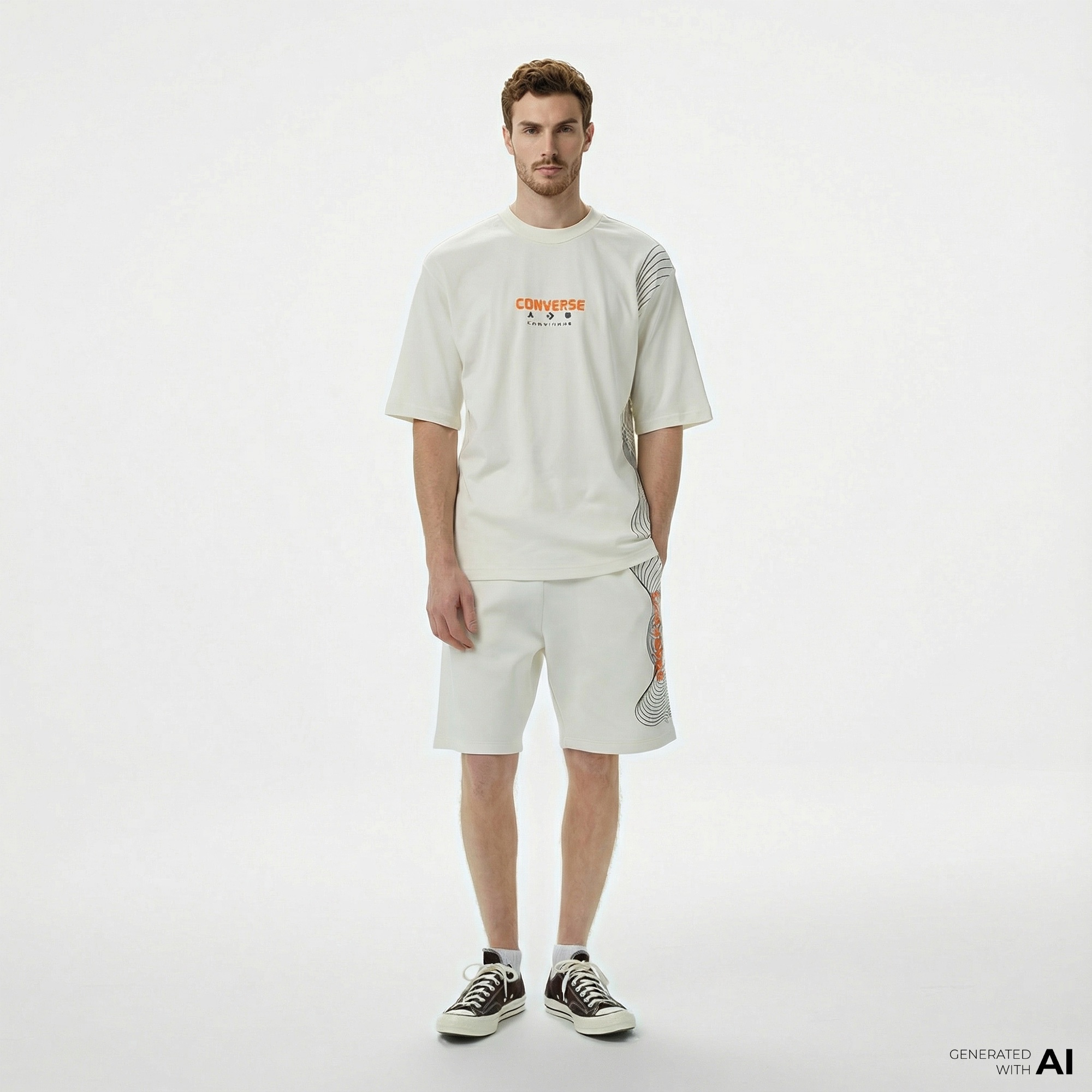 Converse Star Chevron Baskılı Oversize Fit Erkek Beyaz T-Shirt