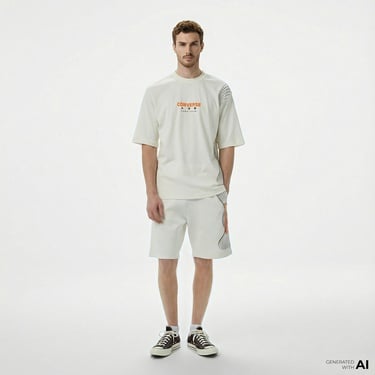  Converse Star Chevron Baskılı Oversize Fit Erkek Beyaz T-Shirt