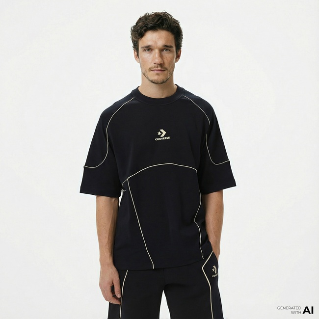  Converse Star Chevron Baskılı Oversize Fit Erkek Siyah T-Shirt