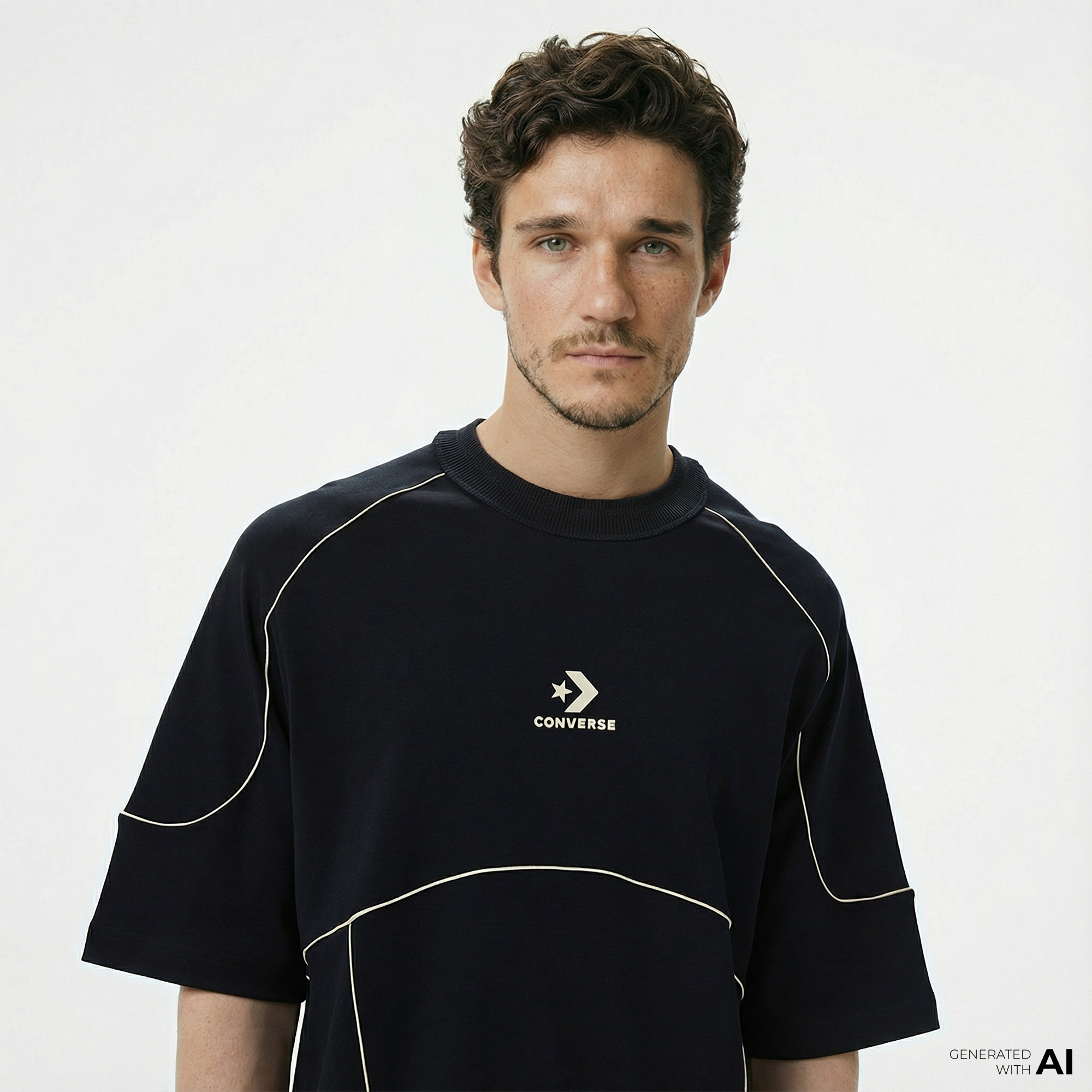  Converse Star Chevron Baskılı Oversize Fit Erkek Siyah T-Shirt