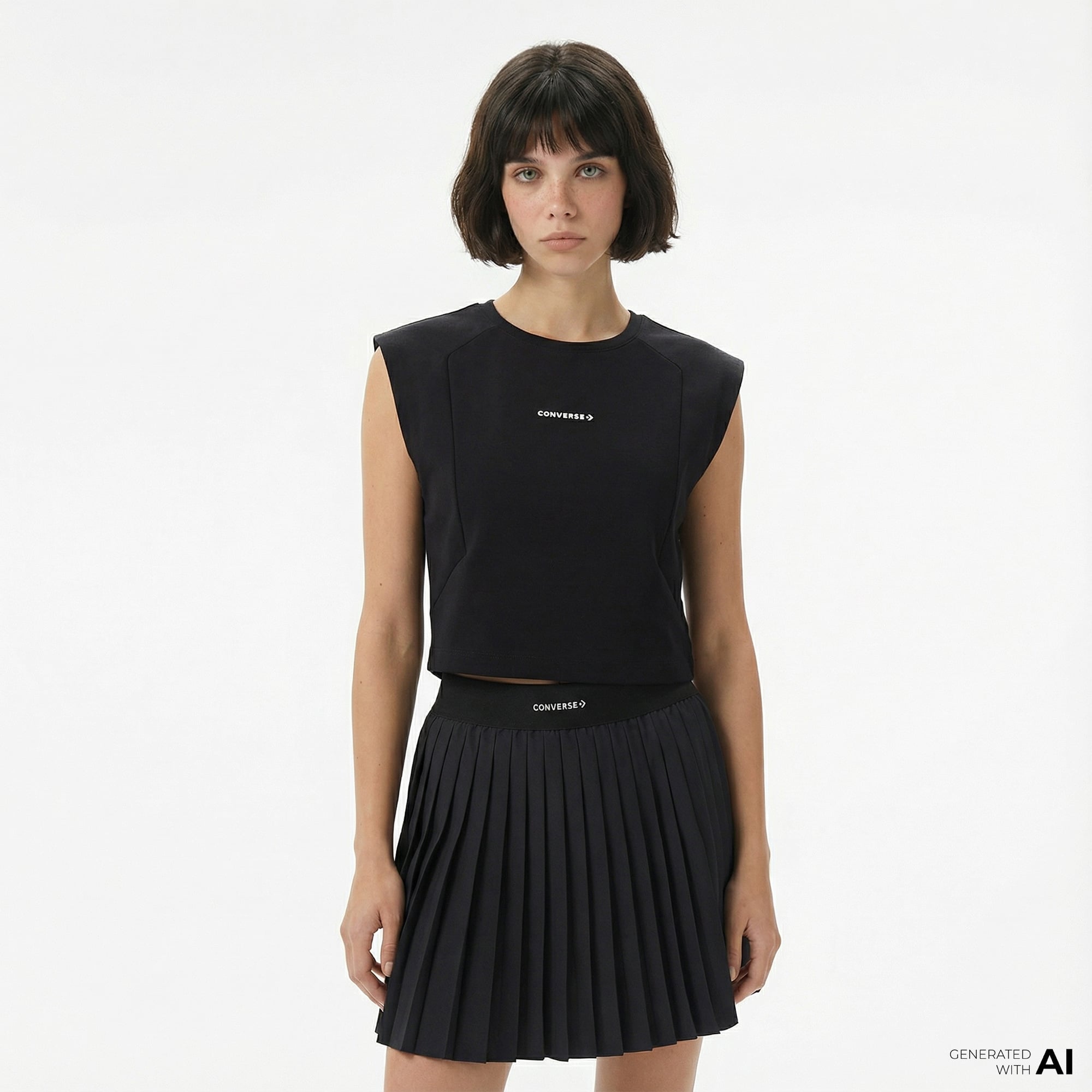  Converse Star Chevron Baskılı Kadın Siyah T-Shirt