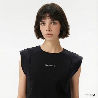  Converse Star Chevron Baskılı Kadın Siyah T-Shirt