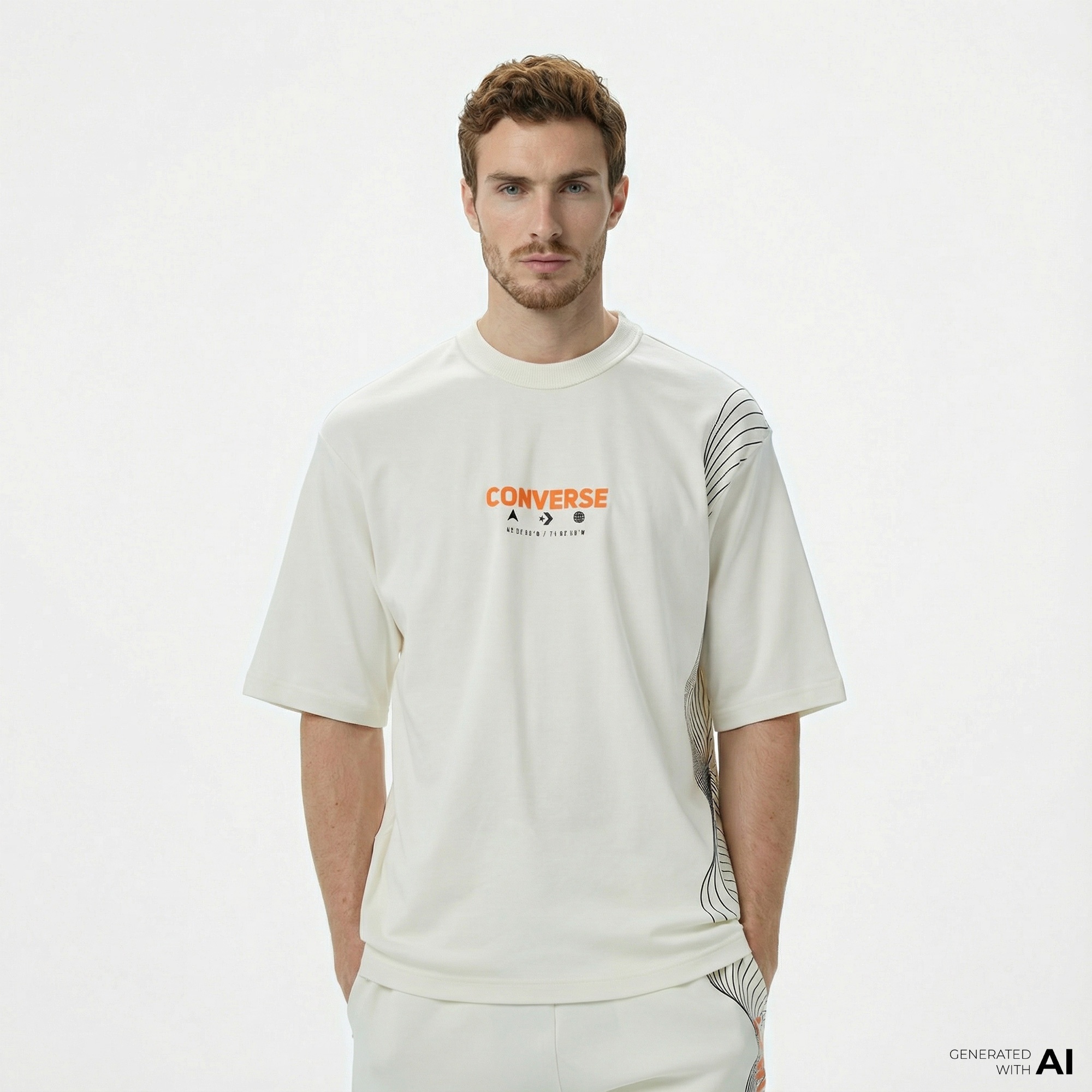 Converse Star Chevron Baskılı Oversize Fit Erkek Beyaz T-Shirt