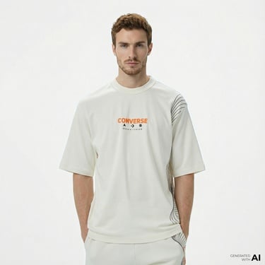  Converse Star Chevron Baskılı Oversize Fit Erkek Beyaz T-Shirt