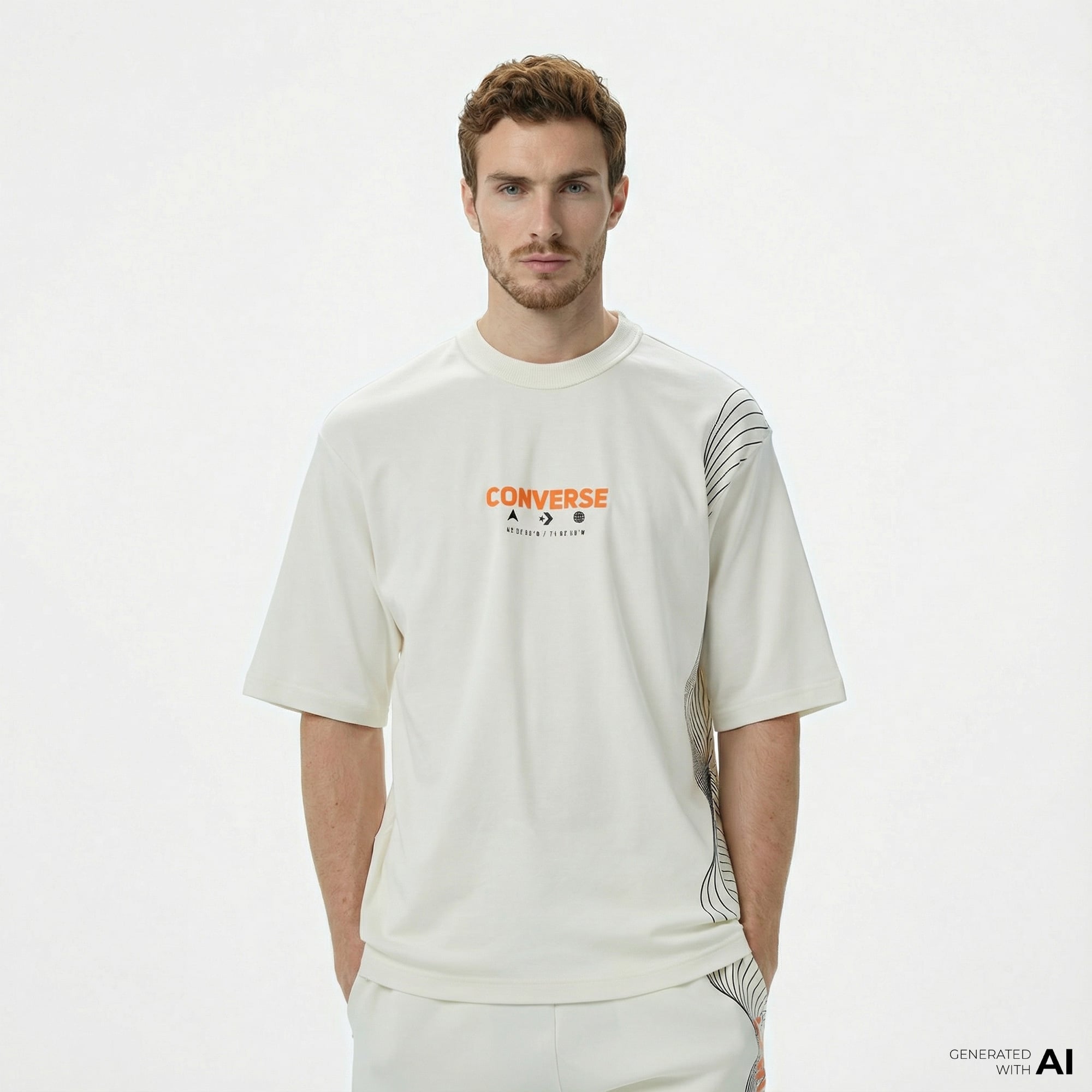  Converse Star Chevron Baskılı Oversize Fit Erkek Beyaz T-Shirt