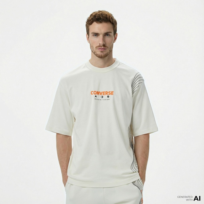  Converse Star Chevron Baskılı Oversize Fit Erkek Beyaz T-Shirt
