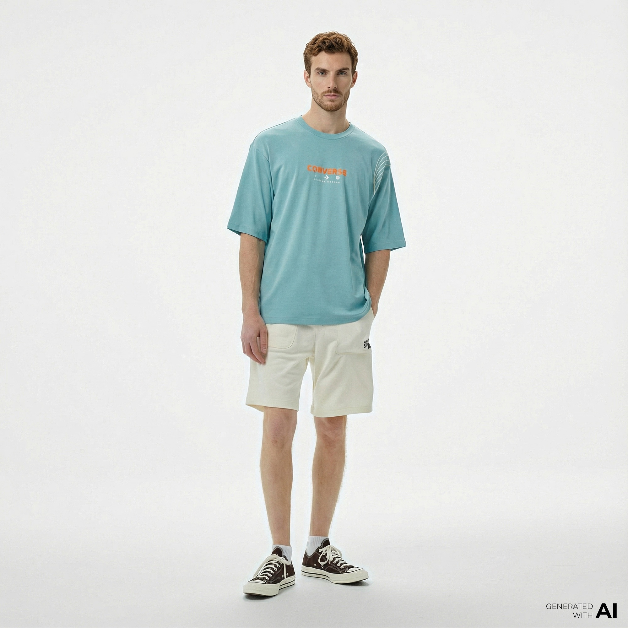 Converse Star Chevron Baskılı Oversize Fit Erkek Mavi T-Shirt