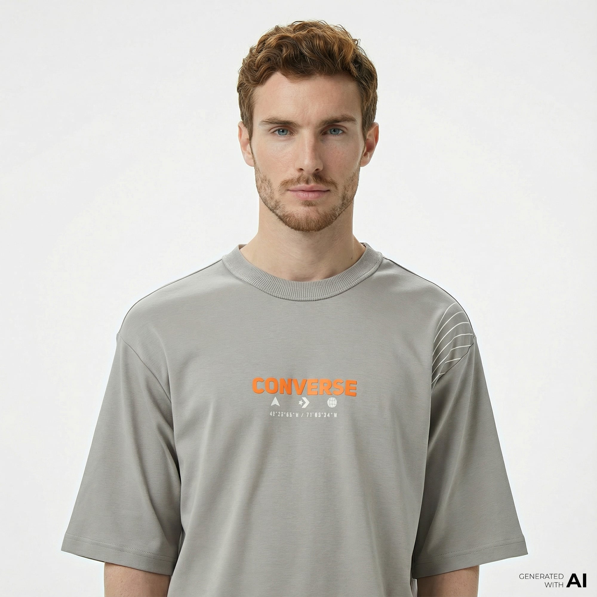  Converse Star Chevron Baskılı Oversize Fit Erkek Gri T-Shirt