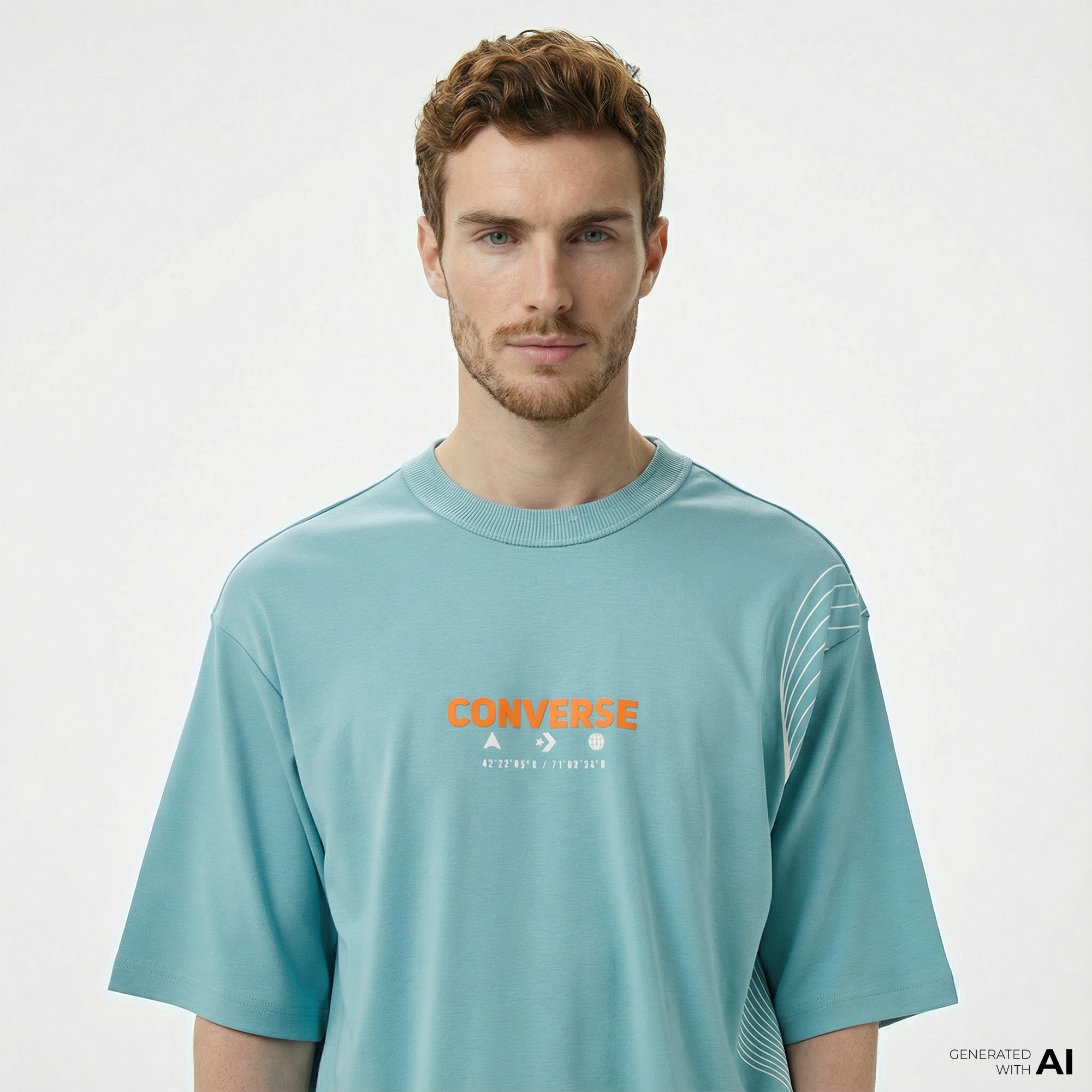 Converse Star Chevron Baskılı Oversize Fit Erkek Mavi T-Shirt