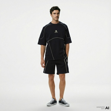  Converse Star Chevron Baskılı Oversize Fit Erkek Siyah T-Shirt