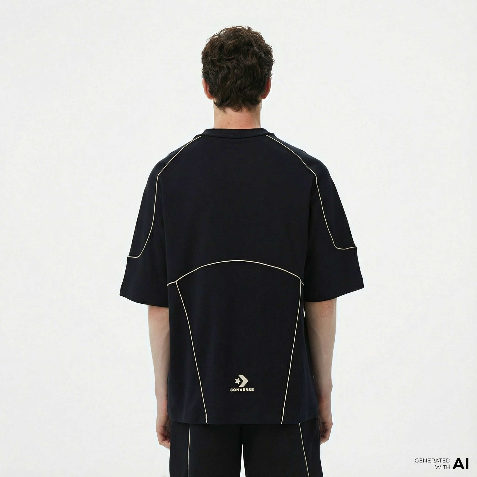 Converse Star Chevron Baskılı Oversize Fit Erkek Siyah T-Shirt