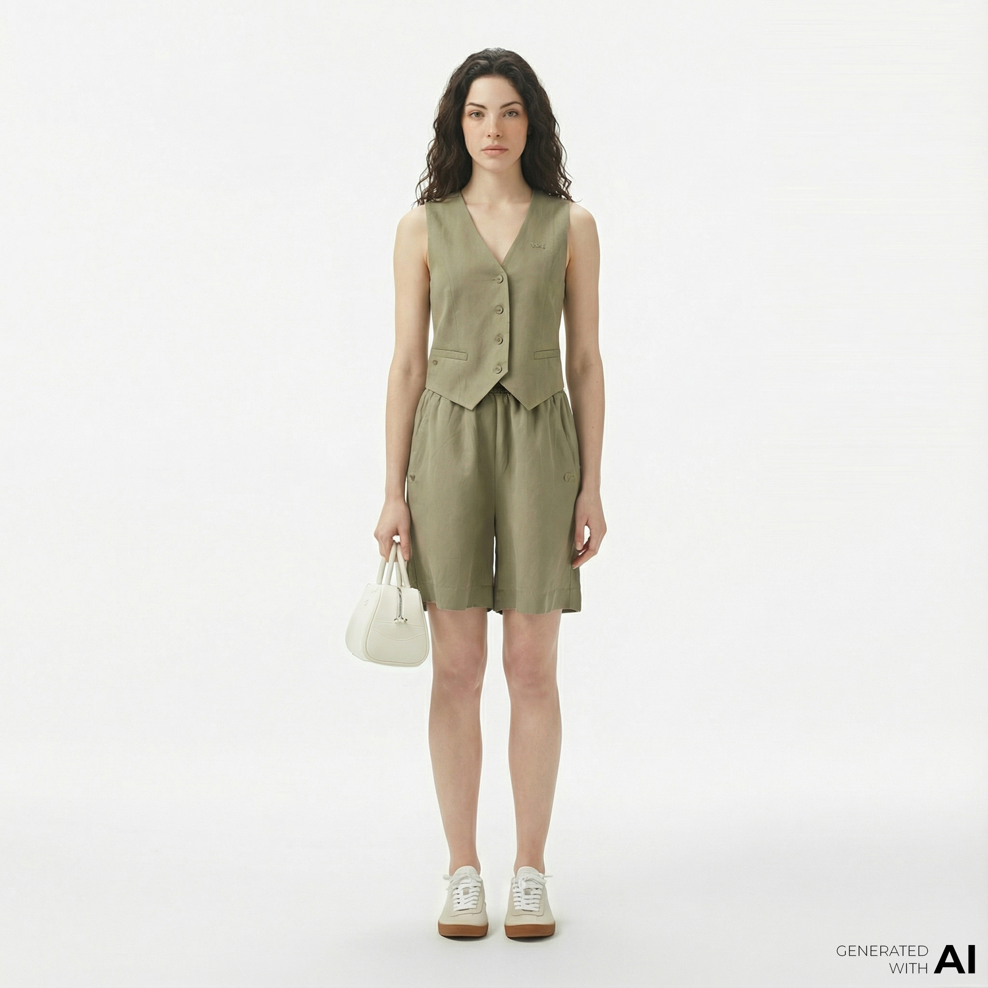  Lacoste Kadın Regular Fit Haki Bermuda Şort