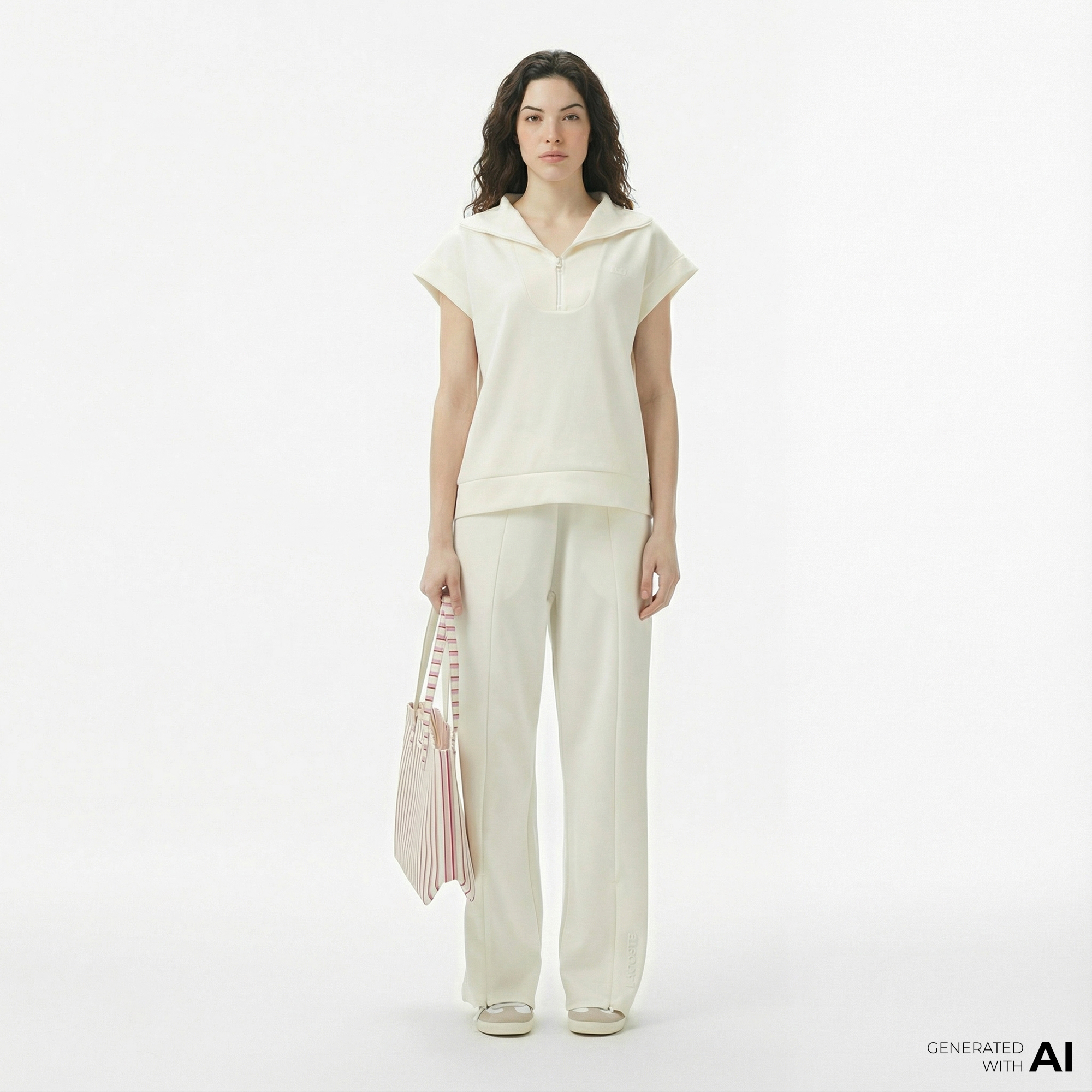  Lacoste Kadın Loose Fit Beyaz Eşofman Altı