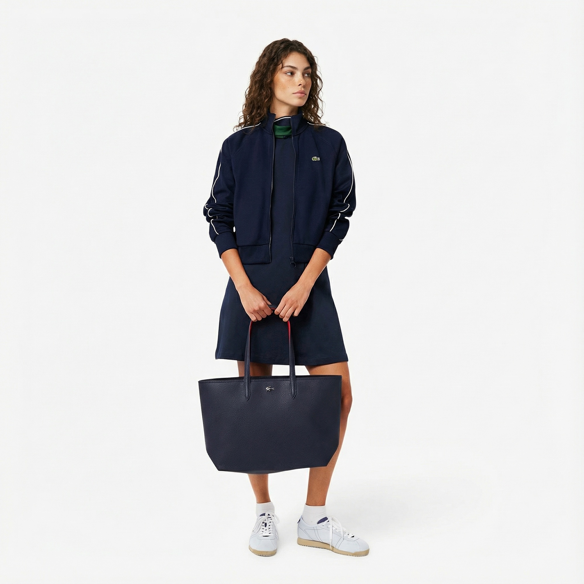 Lacoste Kadın Regular Fit Kısa Kollu Bisiklet Yaka Lacivert Elbise