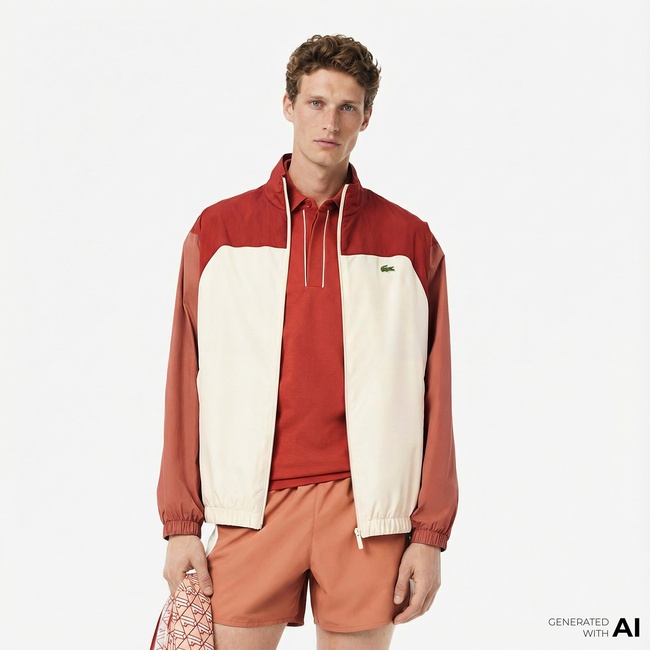  Lacoste Erkek Dik Yaka Renk Bloklu Bordo Ceket