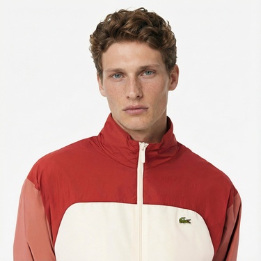  Lacoste Erkek Dik Yaka Renk Bloklu Bordo Ceket