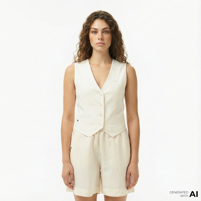  Lacoste Kadın Slim Fit Beyaz Yelek